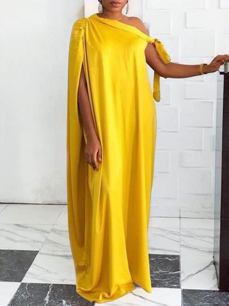 

VONDA Elegant Sexy Off Shoulder Long Maxi Dress 2022 Summer Women Satin Silk Dresses Sleeveless Solid Pleated Vestido Robe Femme