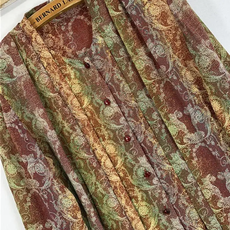 Vintage Retro Floral Idle Sle Loose Long sleeve Chiffon Shirts Japan fashion Print BF Shirt