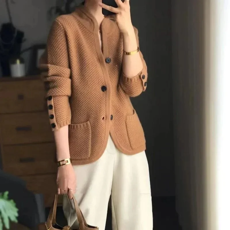 Осень-зима новый кардиган в китайском стиле женский свитер с воротником-стойкой