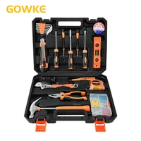 gowke 33pcs household tools set multimeter hammer wrench pliers test pen screwdriver tape measure electric tape measure tool box