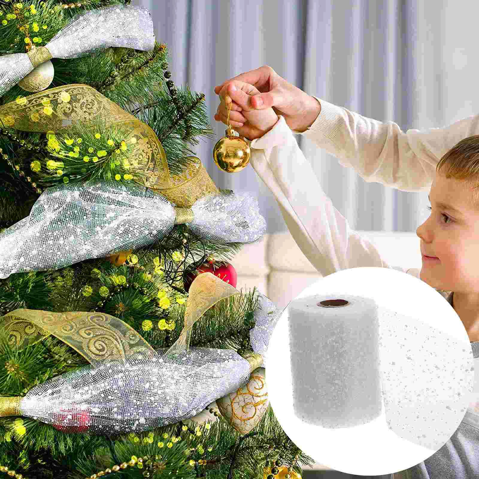 

Mesh Ribbon Fabric Tulle Glitter Silver Christmas White Snowball Decorated Snow Poly Tule Fabrics Rolls