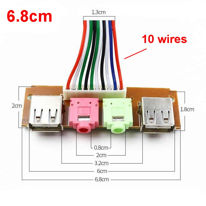 

1 шт., 2 USB-корпуса для ПК, компьютера 6,8/7,4/7,8 см, передняя панель, USB-аудиопорт, микрофонные кабели для наушников, новый аудиовход и выход для ПК