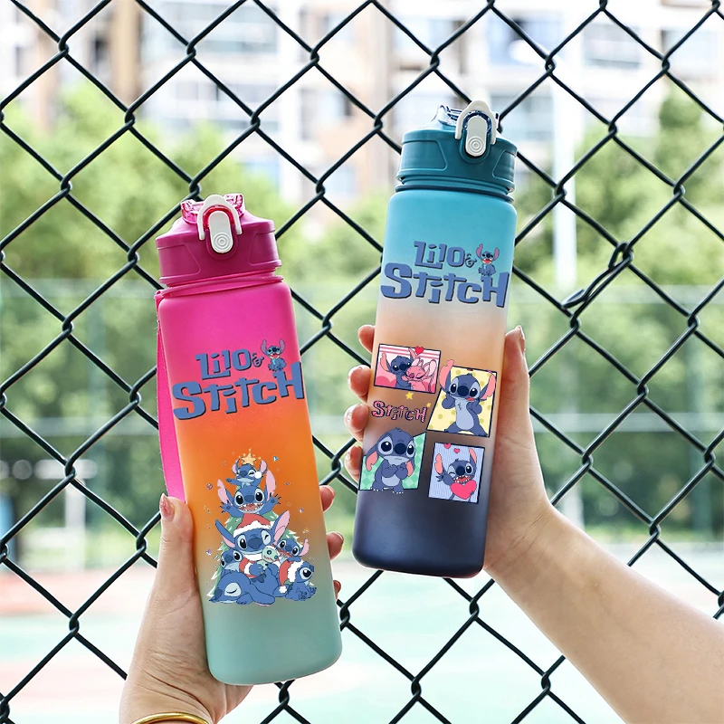 750ml Disney Lilo Stitch Water Cup Portable Children Cute Plastic Cartoon Outdoor Sport Large Capacity Bottle Kid Gift