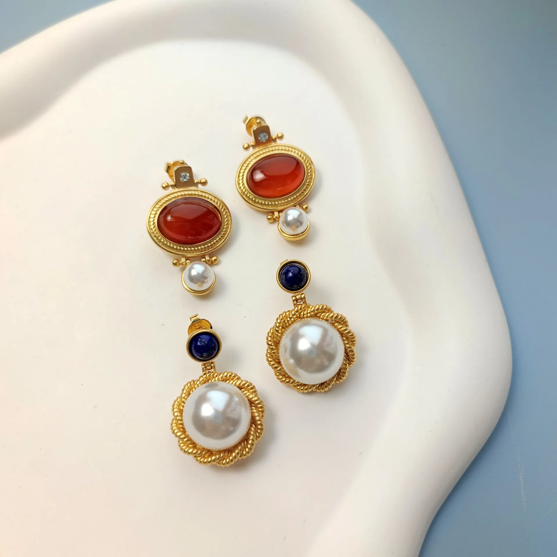 

Роскошные модные дизайнерские Винтажные серьги-гвоздики BV с агатом и жемчугом, серьги-гвоздики для женщин, ювелирные аксессуары, рождестве...