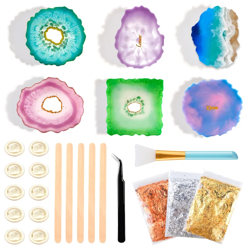 

Diy Crystal Epoxy Resin Mold Coaster Mold Combination Set Mirror Mold Tool Dry Flower Gold Foil Silicone Mold