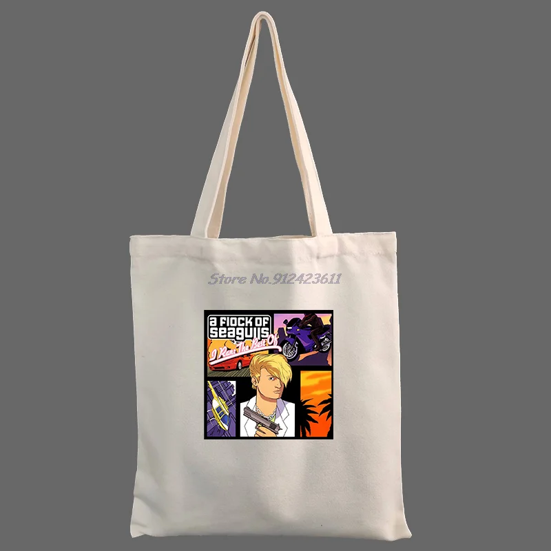 

New Vintage A Flock Of Seagulls Discografia Album Printing Fashion Large-capacity Canvas College Summer Female Shoulder Bags