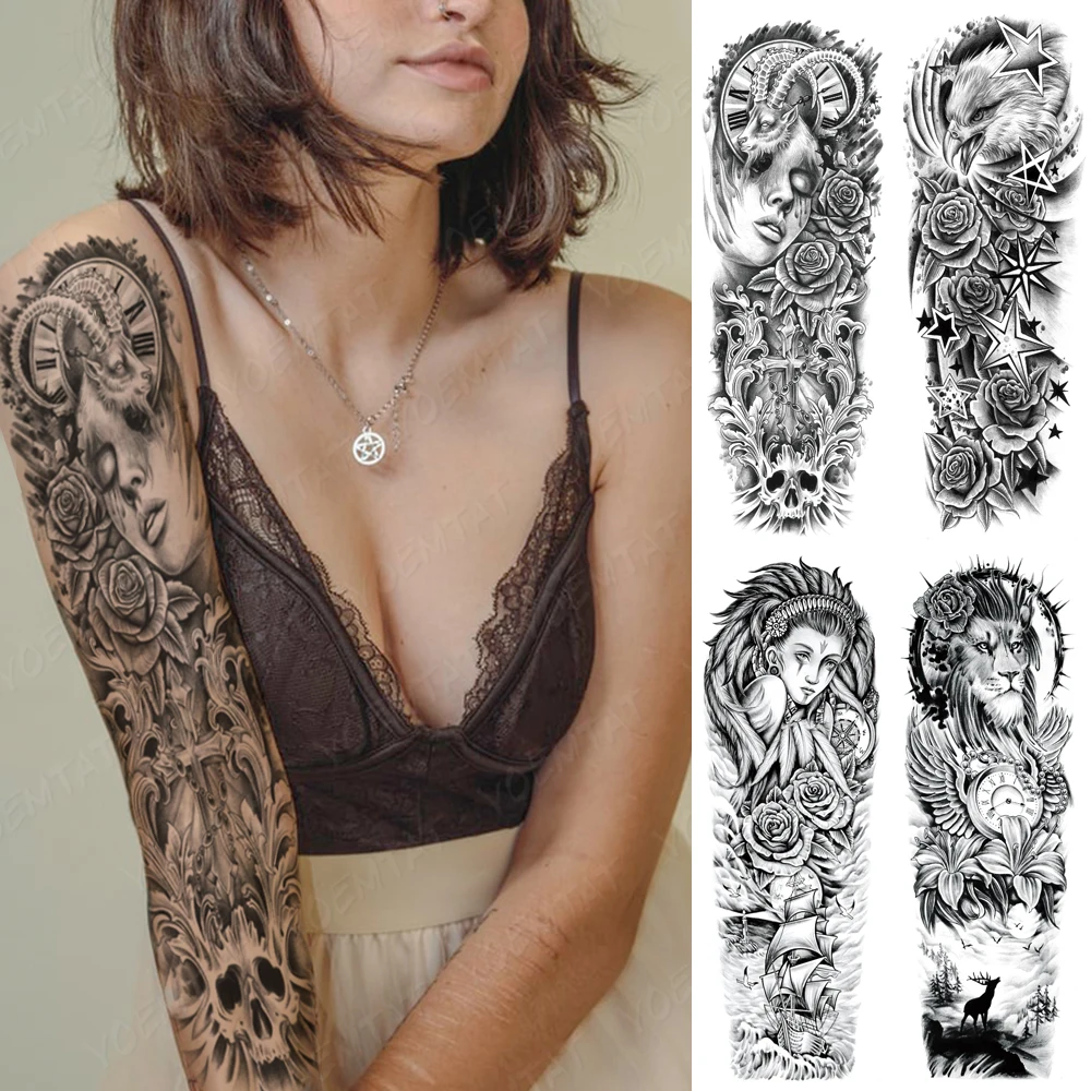 

Waterproof Temporary Tattoo Stickers Tribal Girls Antelope Princess Lion Wolf Rose Flash Tatto Women Men Body Art Fake Tattoos