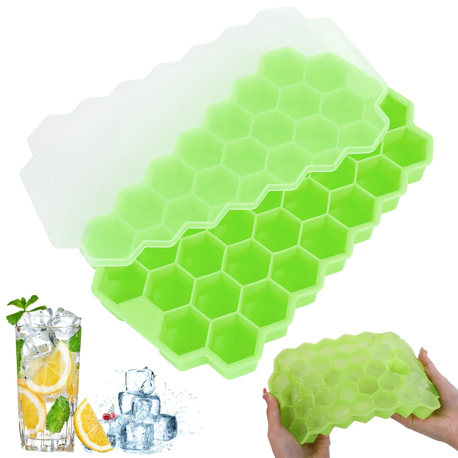 

37 Cavity Honeycomb Ice Cube Trays Reusable Silicone Ice Cube Mold BPA Free Ice Maker with Removable Lids