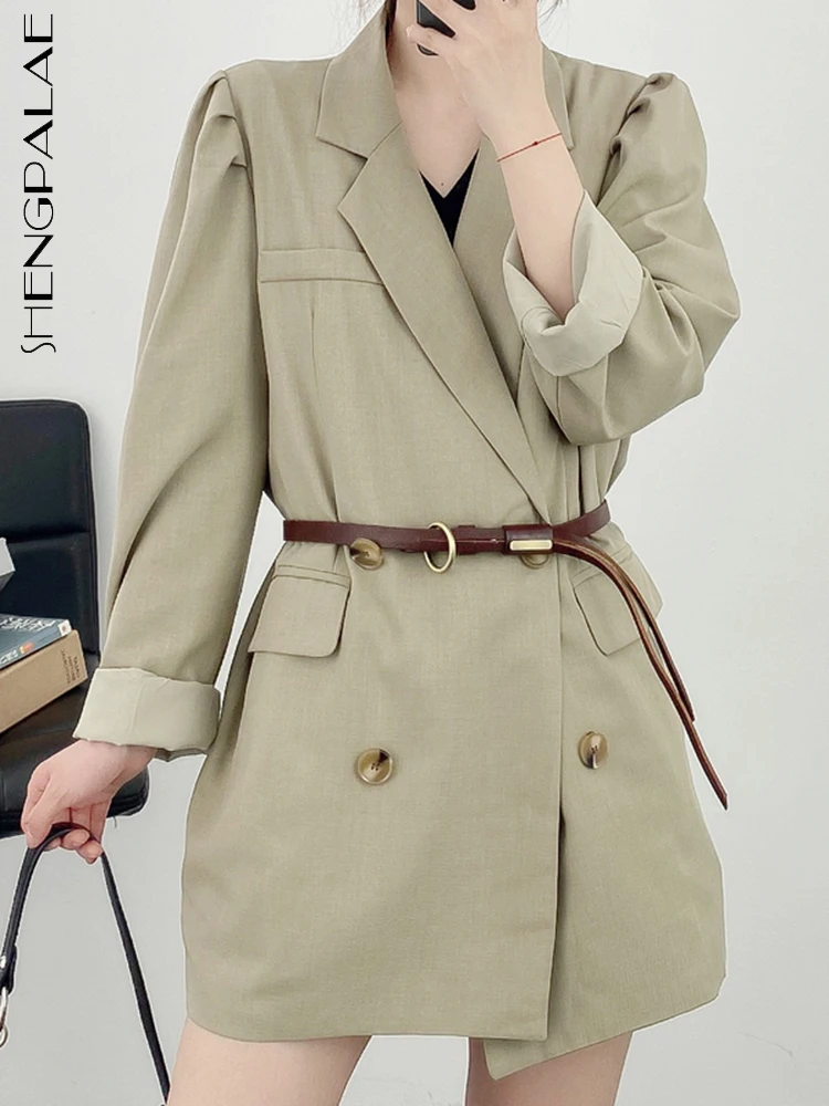 

SHENGPALAE Fashion Women's Blazers Notched Collar Double Breasted Full Sleeve Solid Casual Suit Jacket Autumn 2023 New 5R5183