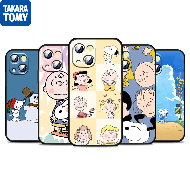 

Anime Snoopy Snowman For Apple iPhone 13 12 11 Pro Max Mini XS Max X XR 6 7 8 Plus 5S SE2020 Soft Black Phone Case Fundas Cover