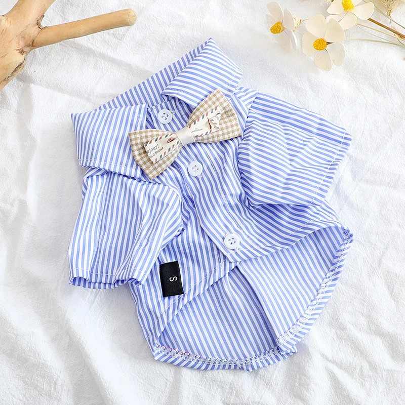 

Boy Clothes Girl Dog Dogs Stripe Cat Shirts Thin Blue Fashion Cute Soft Pet Costume Mascotas Clothing Breathable Summer Labrador