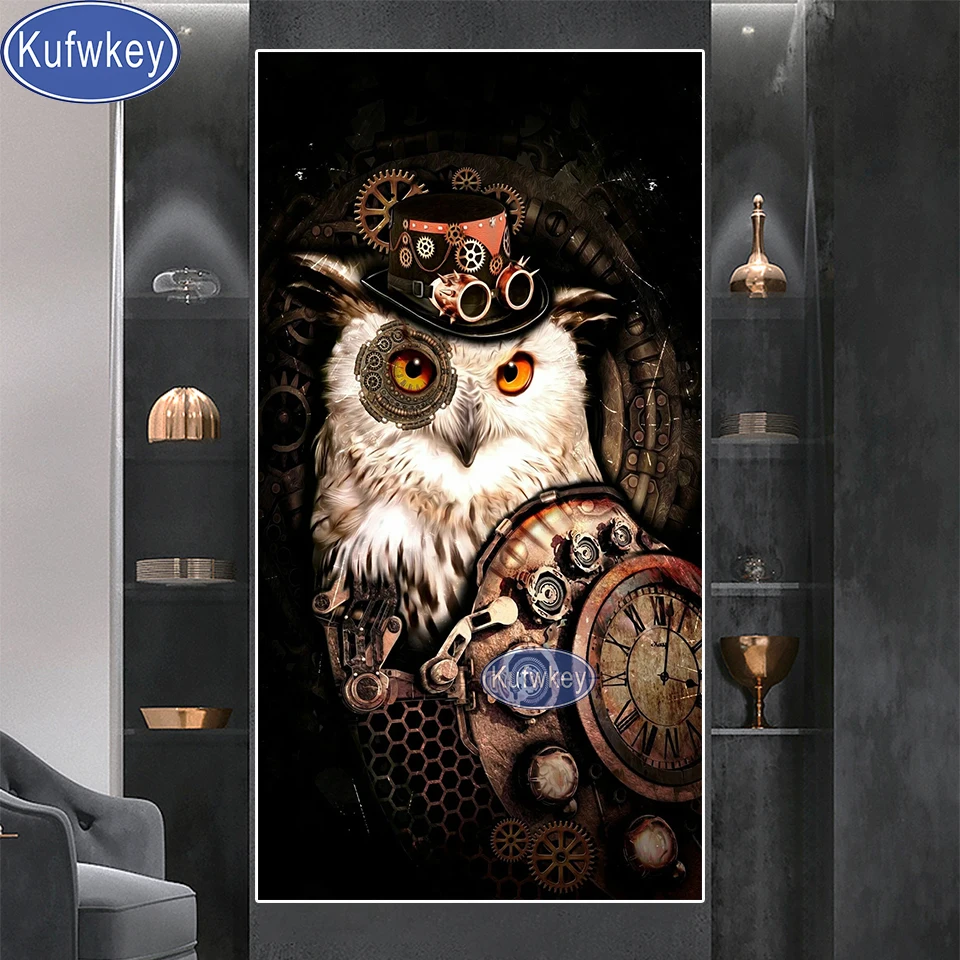 

Large 5D Diy Diamond Painting Owl Steampunk Fantasy Mechanical 3D Full Diamond Embroidery Kit Animal Art Home Decoration