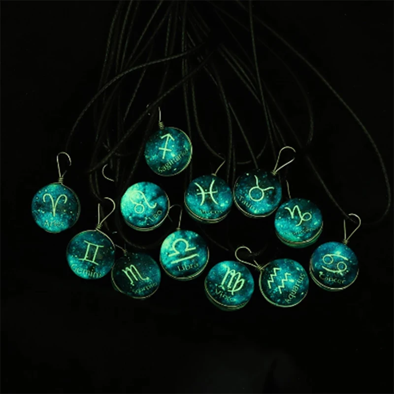 

Punk Starry Glowing 12 Constellation Sapphire Glass Ball Necklace for Men Women Fashion Jewelry Clavicle Chain Birthday Gift