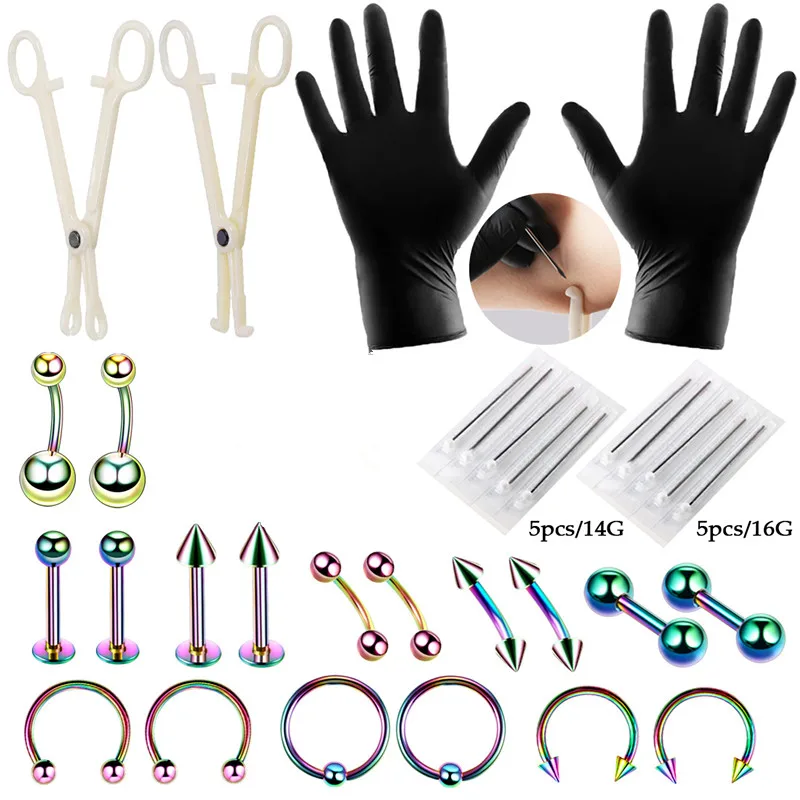 

Tattoo Piercing Tool Set 32 Pieces Lip Piercing Eyebrow Earrings Umbilical Ring Whole Body Piercing Kit Whole Body Microblading