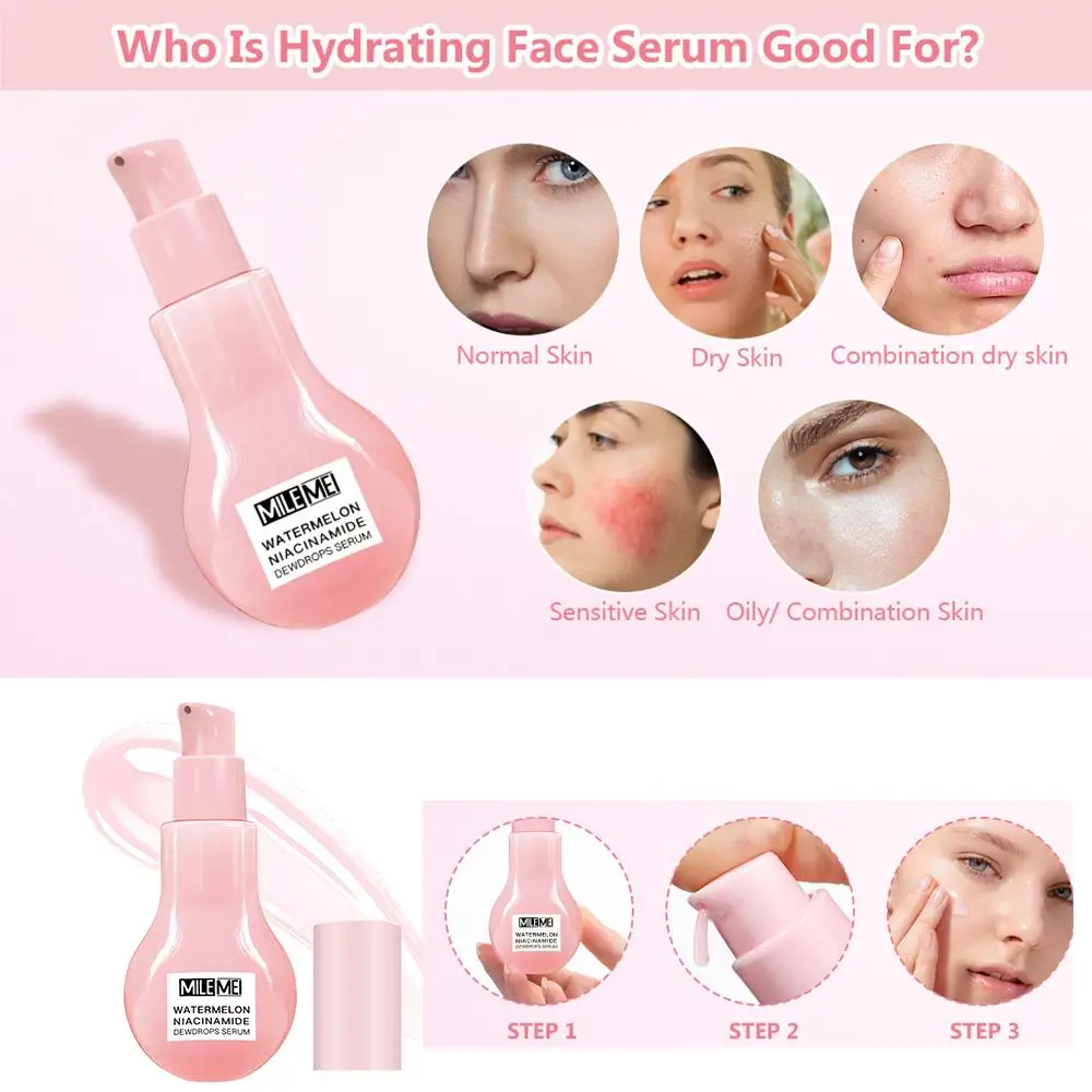 

New Watermelon Glow Niacinamide Dew Drops Hydrating Serum Priming Serum Facial Highlighter 50ml Liquid Lightweight R9I9