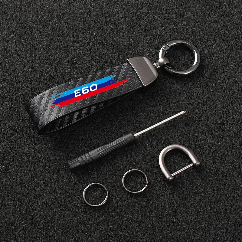 

Leather Carbon Fiber Car Rings Keychain Zinc Alloy Keyrings For BMW E60 Car Accessories