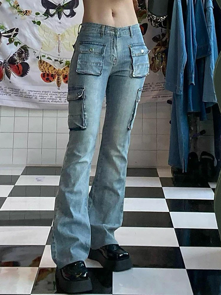 

2022 Hip Hop Cargo Vintage Gothic Punk Y2k Jeans Grunge Bodycon High Raise Sexy Pants egirl Pockets Patchwork Streetwear Trouser