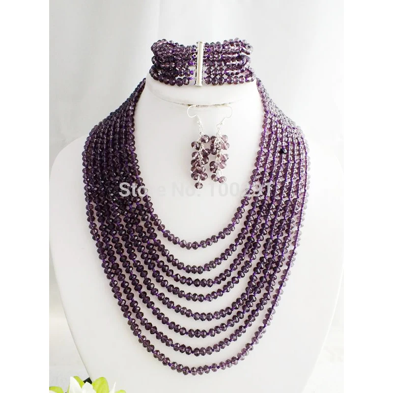 

Fashion 8 Rows Crystal Jewelry Set, African Wedding Beads Necklace