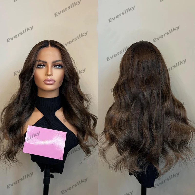 200Density Pre Plucked 360 Lace Frontal Human Hair Wigs with Baby Hair Cool Brown Long Wavy 13x6 Lace Front Wigs Bleached Knots