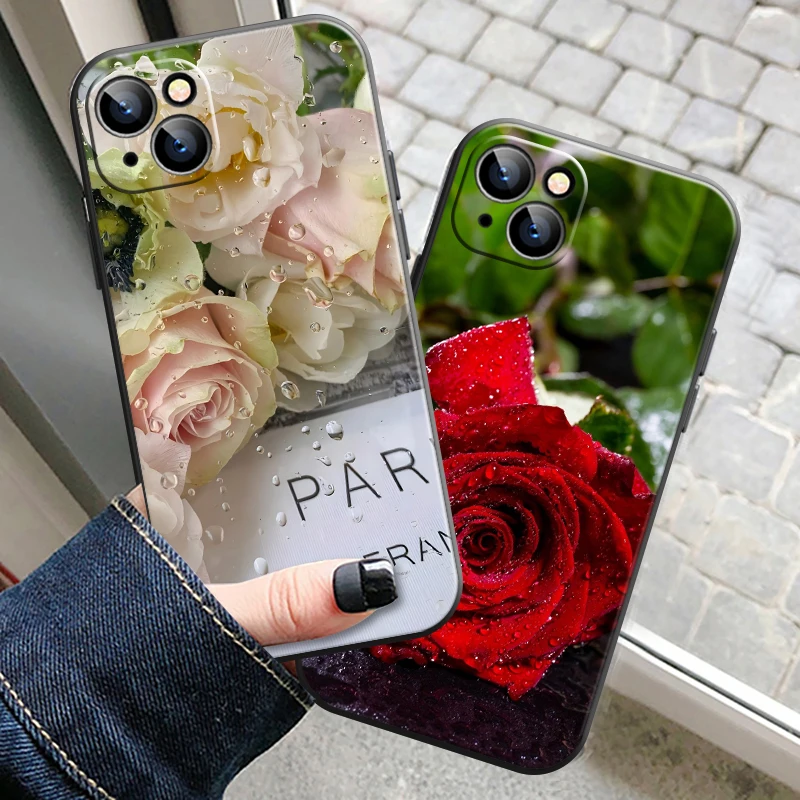 

Red Rose Phone Case For iPhone 13 12 11 Pro MAX 6 6S 7 8 Plus X XS XR Mini SE 2020 Liquid Silicon Soft Silicone Cover Carcasa
