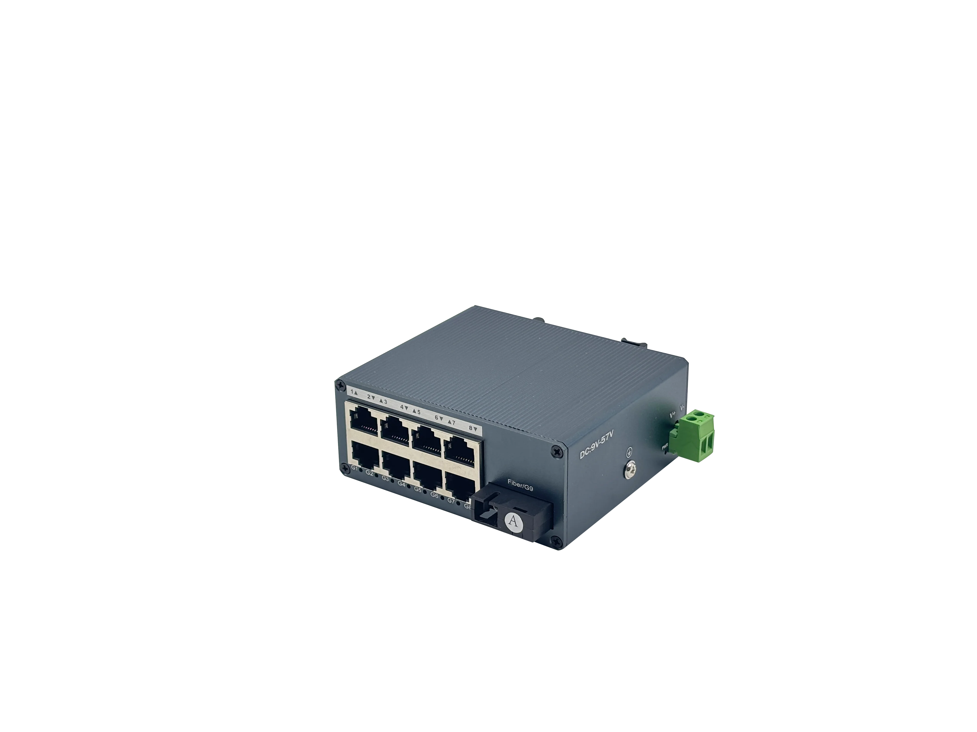 Фото Гигабитный медиаконвертер 1 SC на 8 RJ45 10/100/1000M, промышленного класса, миниатюрный, одномодовый, 20 км, для монтажа на DIN-рейку, оптический трансивер. №4