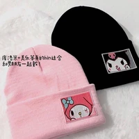 kawaii sanrioed kuromi my melody cinnamoroll kitty knitted hat animation peripherals cute winter warm couple hat gifts for girls