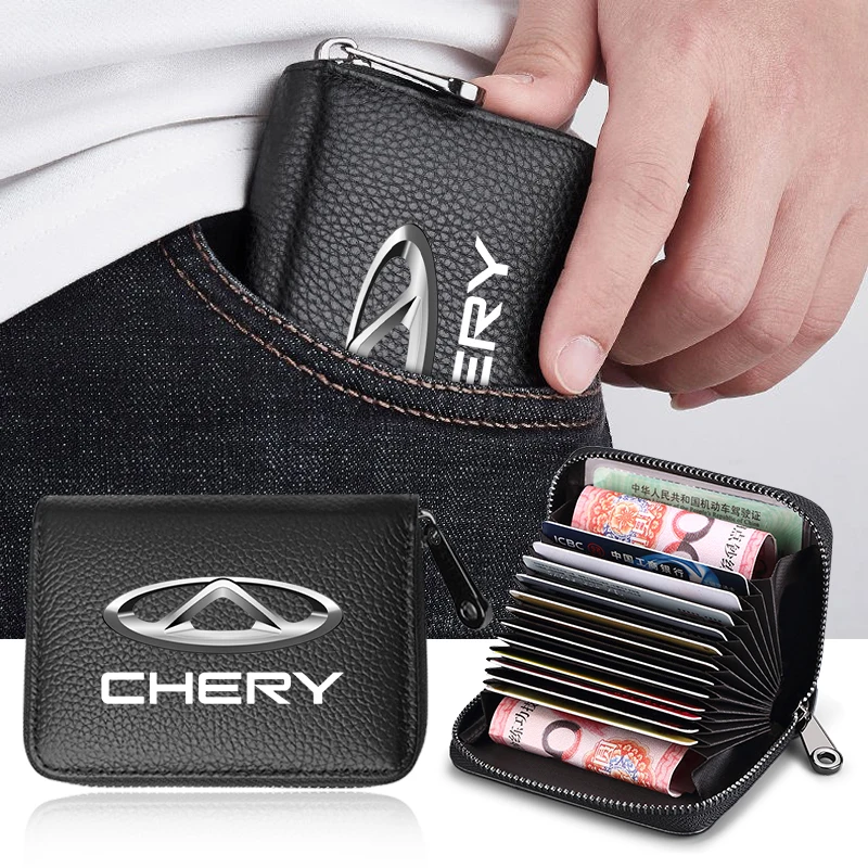

Genuine Leather Wallet Driver License Business Card Holder Car Logo For Chery Fulwin QQ Tiggo 5 T11 A1 A3 A5 Amulet Auto Gadget