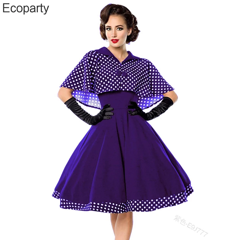 Женское винтажное платье ретро в горошек черное трапециевидной формы стиле