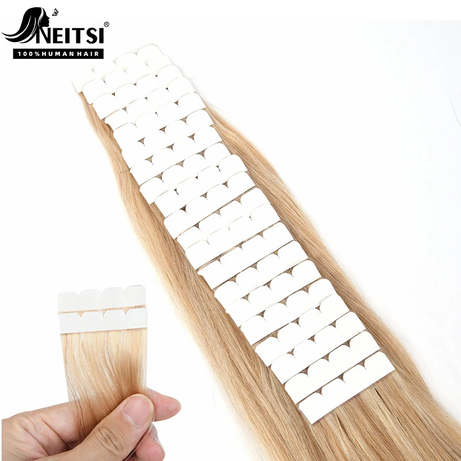 

Neitsi Human Hair Adhesive Tape In Extensions 12"-20" 100% Real Natural Hair Remy Straight Invisible Skin Weft Blonde Ombre