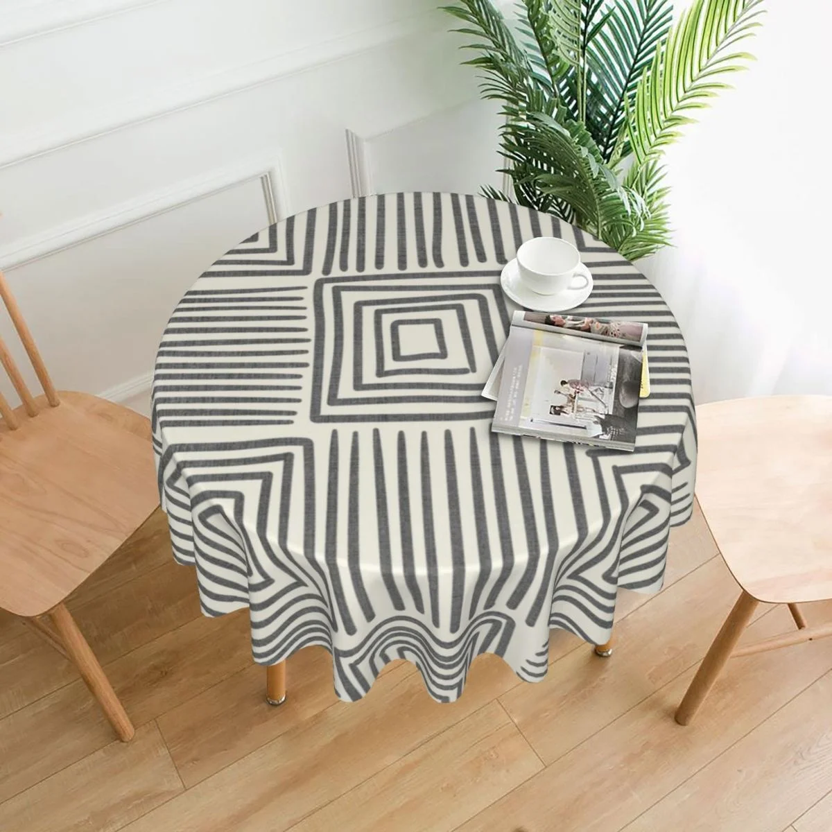 

Oasis In Cream And Grey Tablecloth Desk Cover Polyester Decorative Oilproof Round Picnic Mat for Living Room Decor