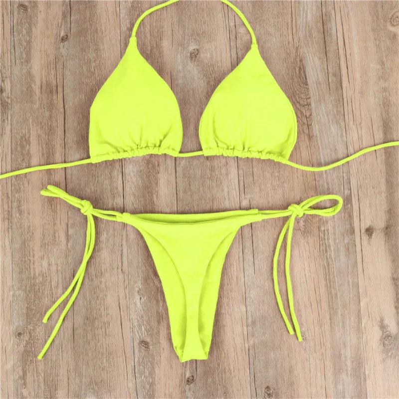 

Женский купальник, бикини, купальник, однотонный комплект бикини с низкой талией