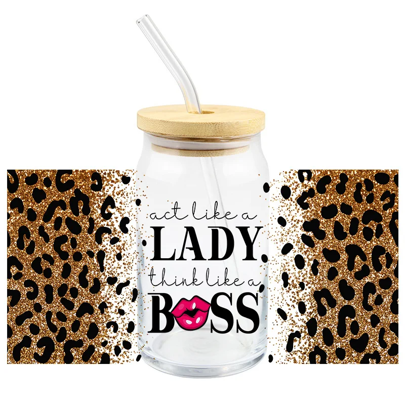 

Leopard Print Sticker UV DTF Transfer Act Like A Lady Think Like A Boss For The Libby Glasses Wraps DIY Waterproof Custom Decals