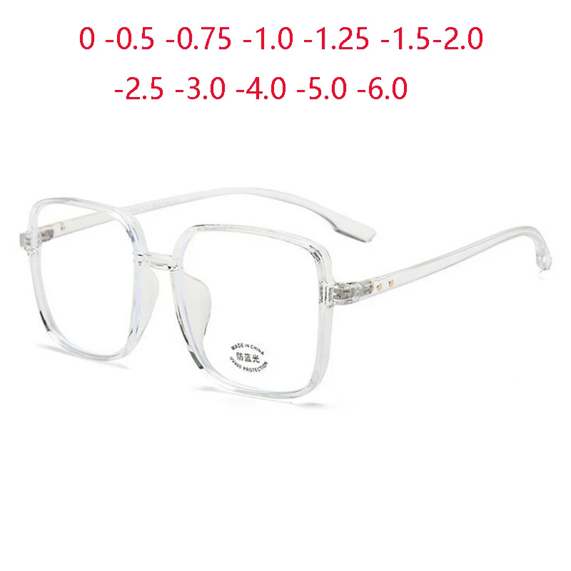 

0 -0.5 -0.75 To -6.0 TR90 Square Anti Blue Rays Myopia Glasses Finished Women Men Oversized Diopter Spectacles Prescription