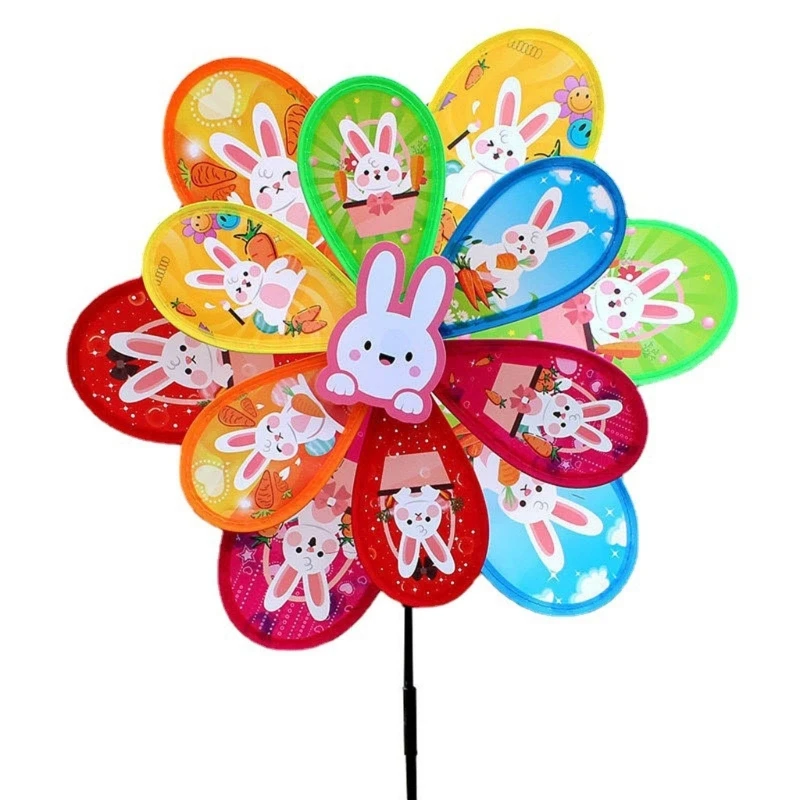 

Q81A Cute Pinwheel Rabbit for Holiday Party Girls New Year Gift Yard Garden Decors Chinese Zodiac Rabbit Spinners Party