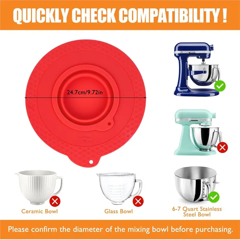 Силиконовая крышка для чаши миксера AD24 для миксеров Kitchenaid с подъемной чашей объемом 6-7 кварт, пыле- и брызгозащитная крышка для чаши миксера B (art.: 3920da3ee0957) - 3920da3ee0957