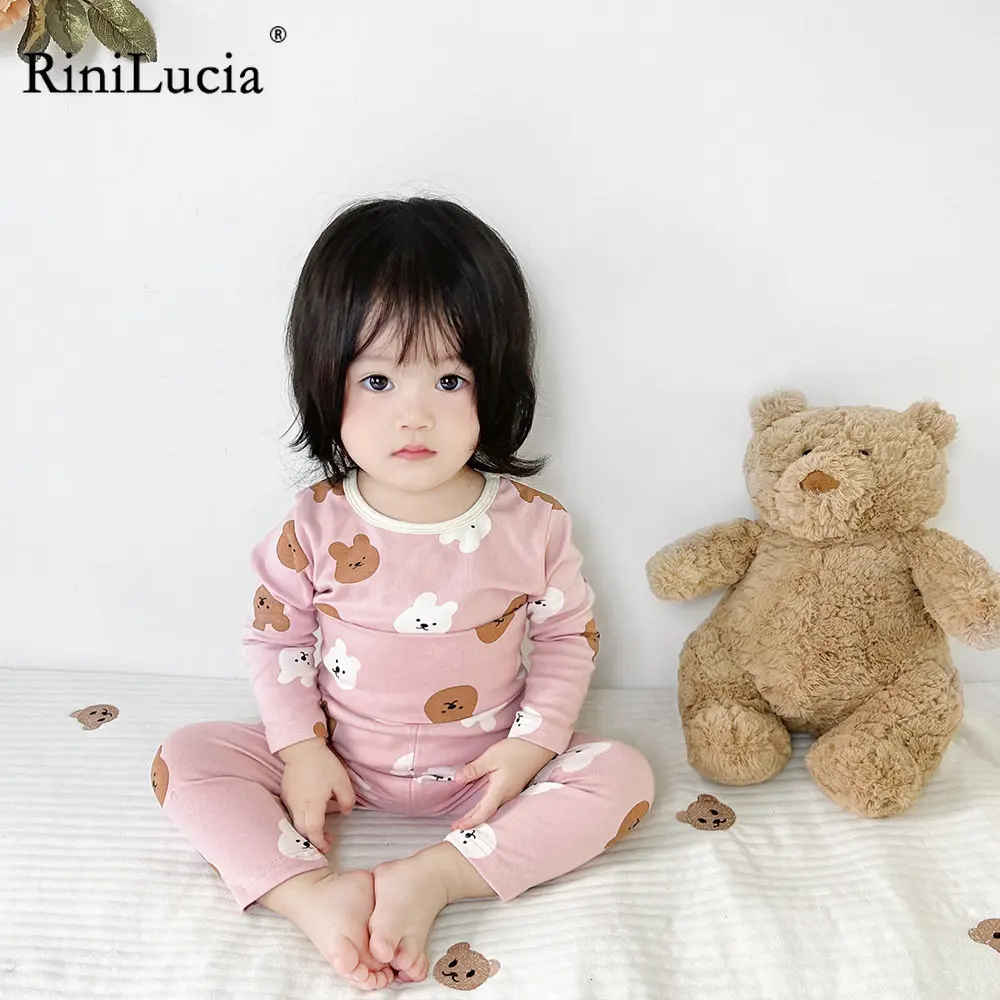 

RiniLucia Newborn Kids Boys Girls Pajama Sets Cartoon Long Sleeve T-Shirt Tops with Pants Toddler Baby Autumn Sleeping Clothes