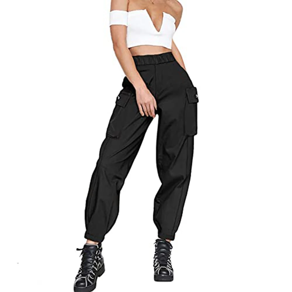 

Fengqiyunhai cargo pants women ,high waisted baggy wrok out pants with pocket ,elastic casual outdoor goth hippop streetwear