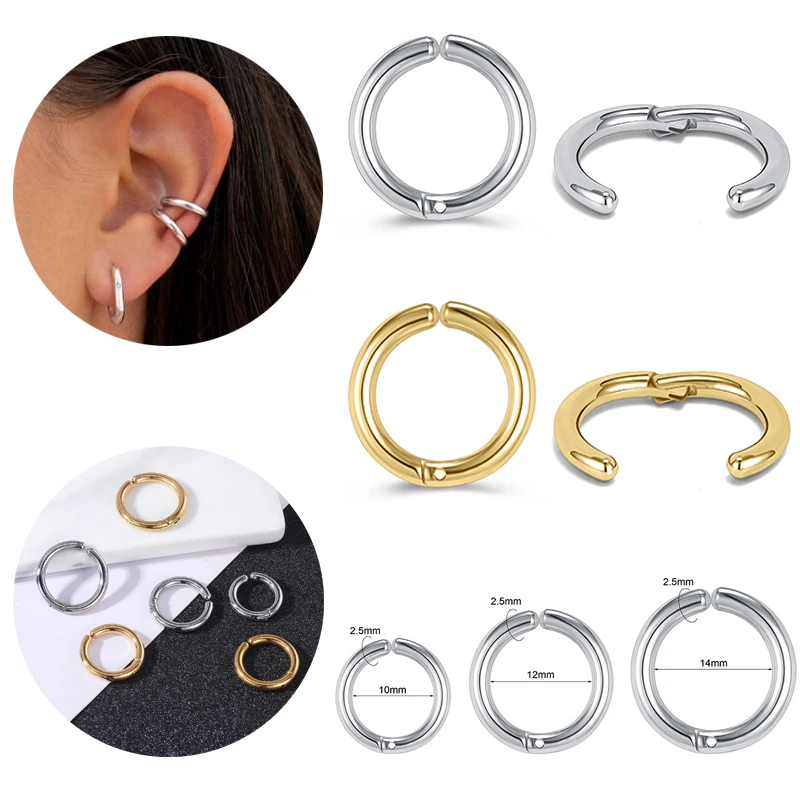 

AOEDEJ Huggie Hoop Earring Fake Piercing Earring Gold Color Women Ear Cuff Stainless Steel Ear Clip On Ear Cuff Round Earring