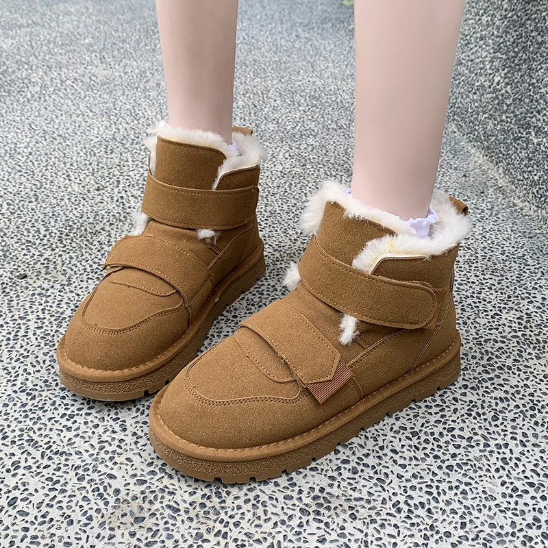 

Теплые женские замшевые ботинки на платформе, на плоской подошве, меховые ботильоны, модные зимние Новые Короткие Плюшевые Ботинки Челси, удобные женские ботинки, 2024