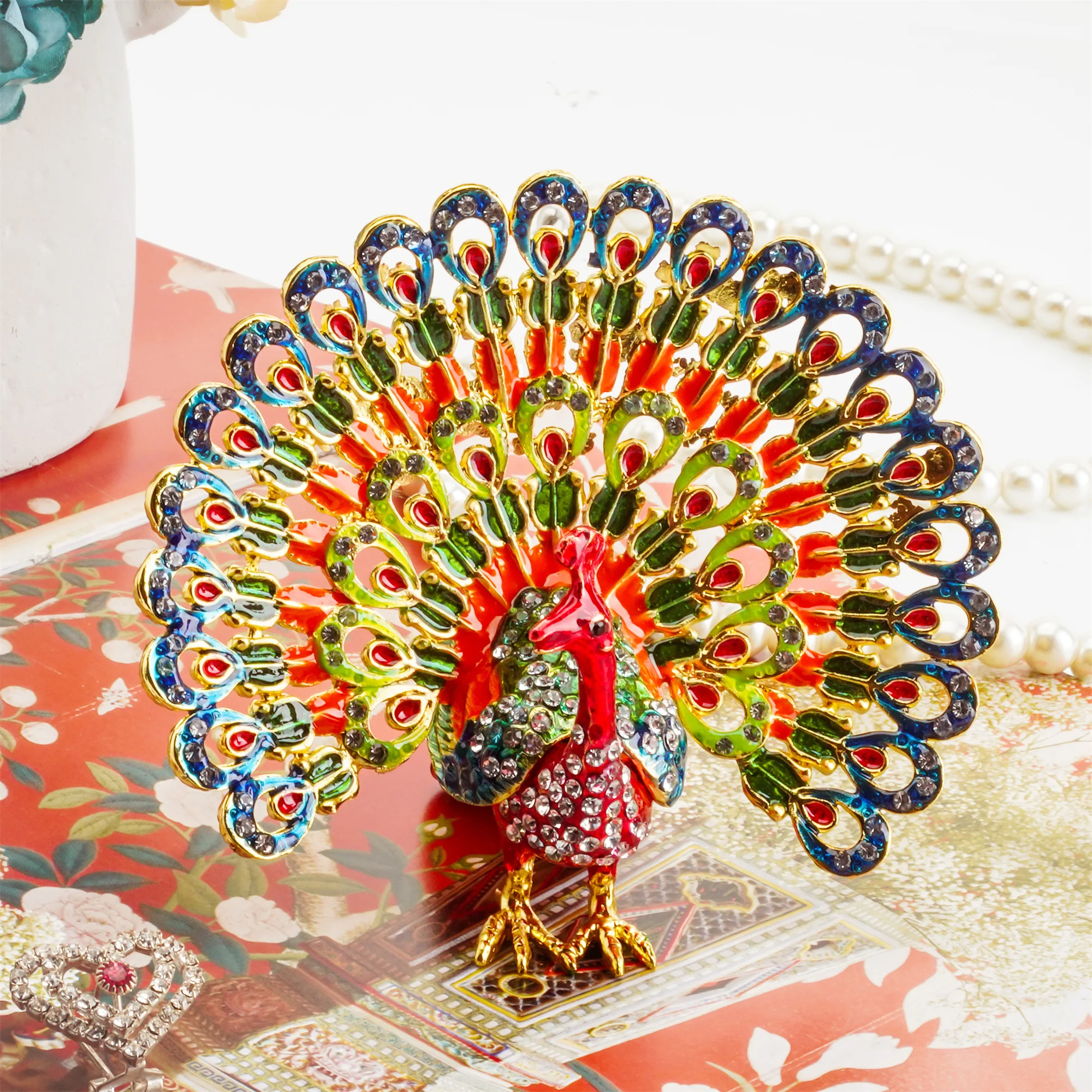 

H & D ювелирные изделия Фигурка павлина безделушки откидные эмалированные Декоративные животные ювелирные изделия кольцо держатель коробка...