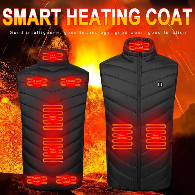 Heated Vest Warm Electric Heated USB Jacket Comfortable Cotton Clothing Waterproof 9 Heating Zones Coat Heating Warmer Pad