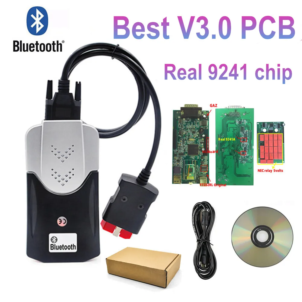 Лучший диагностический сканер для автомобилей V3.0 PCB 21, реле 9241, чип RT232RL для Tnesf delaksi Orpdc, VD DS150E CDP Bluetooth Obd2