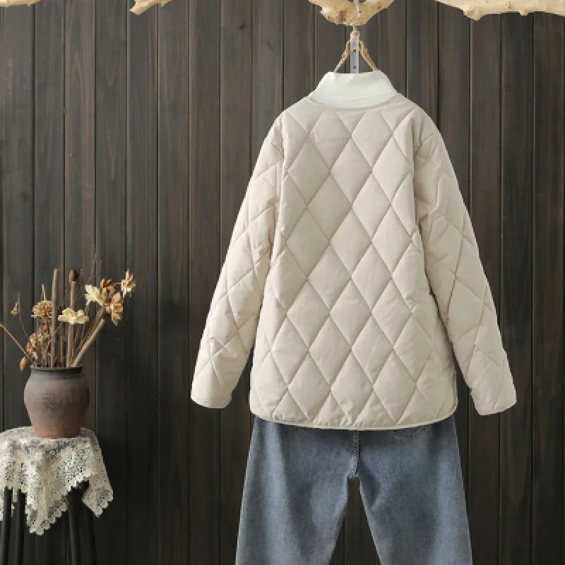 Autumn Winter 2022 Women's O Neck Basic Top Lingge Collarless Parka's Cotton Jacket Short Cotton Parka Women's Cotton Parka Coat