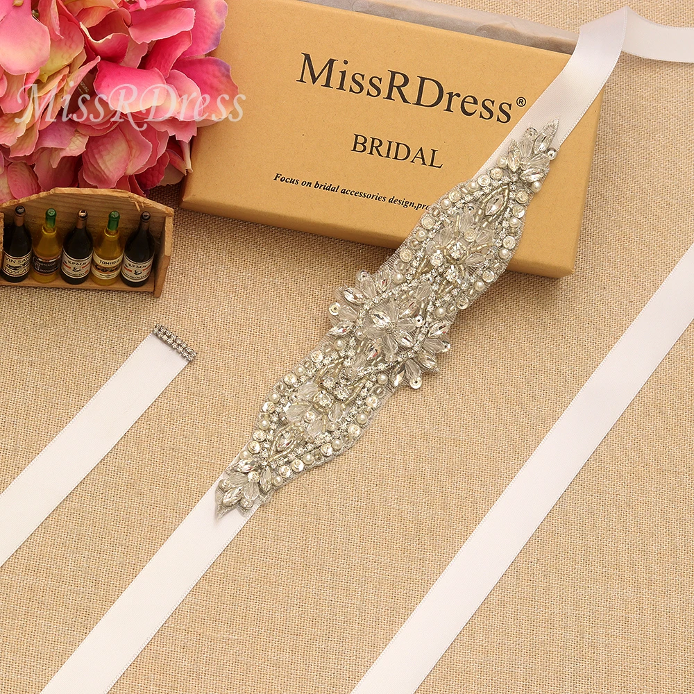 

MissRDress жемчужный свадебный пояс серебряный стразы свадебный пояс с кристаллами ручной работы с бисером свадебный пояс для свадебного плать...