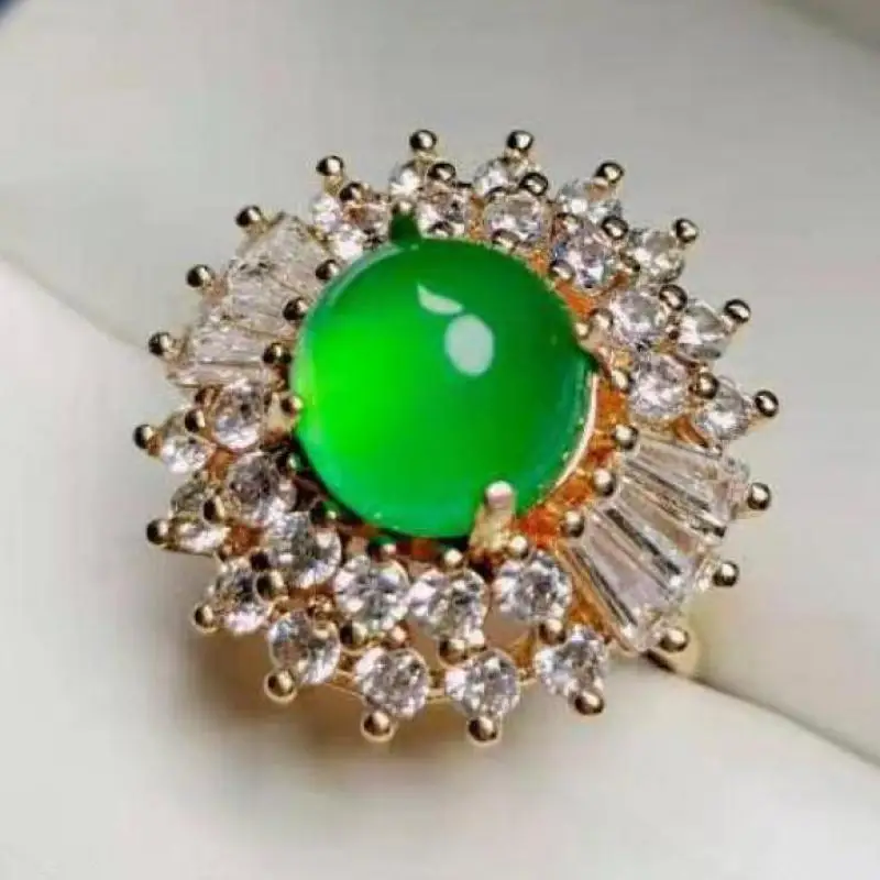 Женское кольцо из зеленого нефрита Регулируемые кольца натурального халцедона