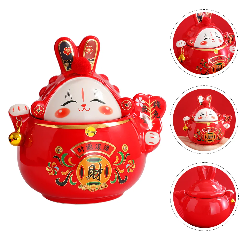 

Tea Jar Rabbit Ceramic Jars Candy Canister Storage Cookie Loose Year Chinese Bunny New Statue Canisters Zodiac Coffee Kitchen