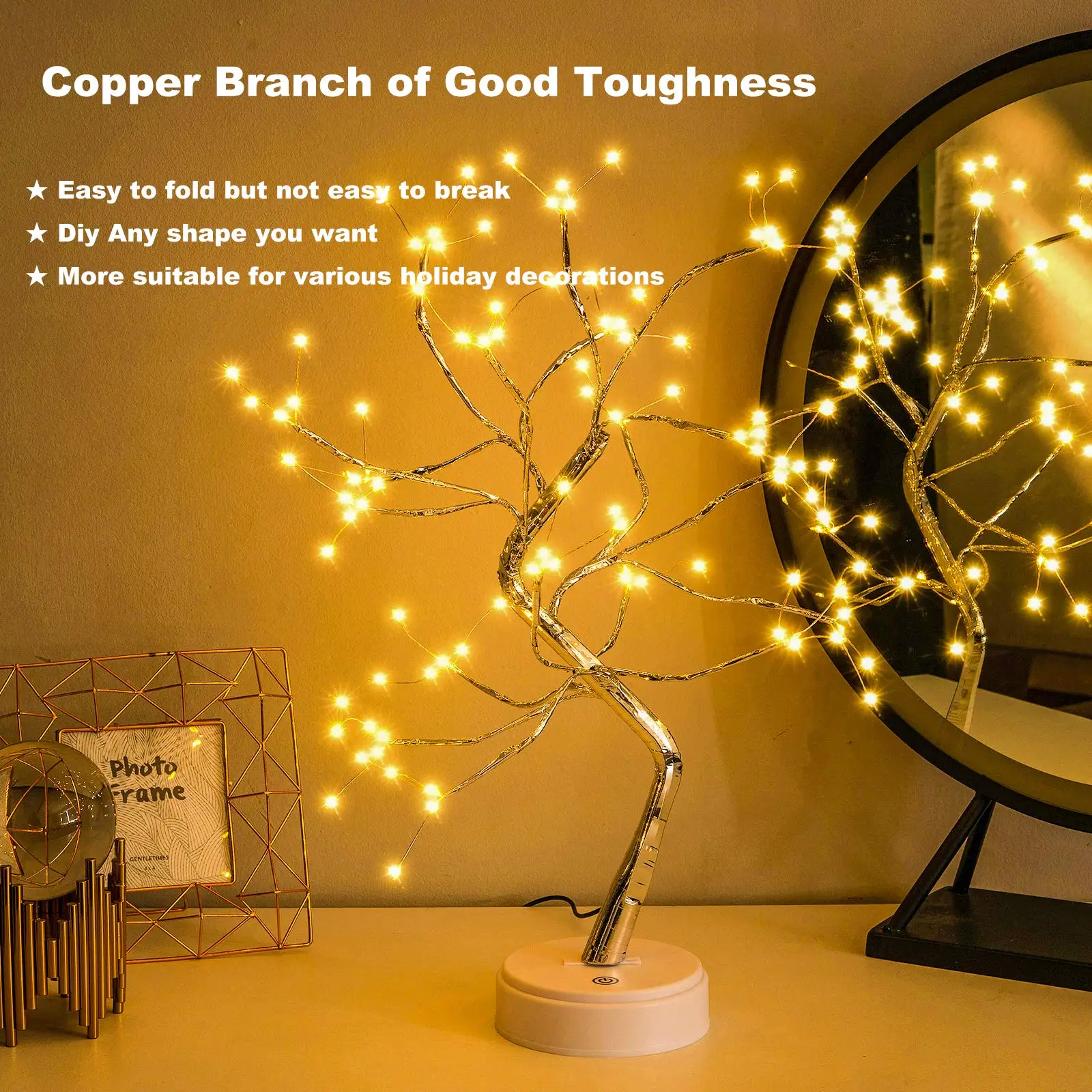 Фото 108LED Fairy Sparkly Tree Настольная лампа с дистанционным управлением USB и питанием 3AA DIY Бонсай Искусственный светильник в виде дерева Спальня Настольный ночник №5