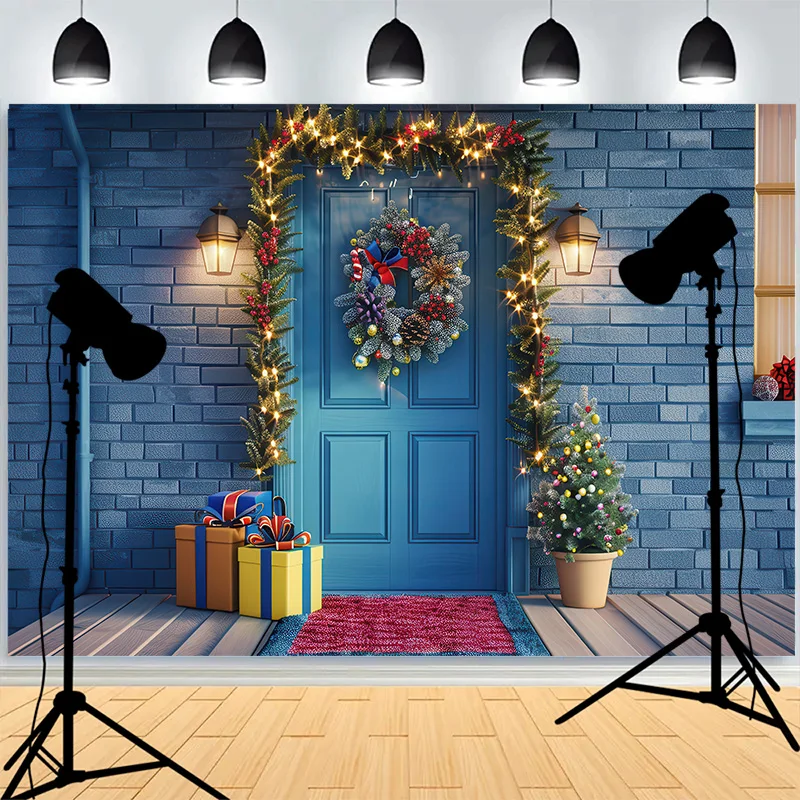 Front Door Christmas Day Decoration Photography Backdrops Happy New Year Fireplace Xmas Family Party Photo Background XH-52