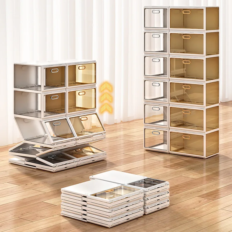 

Installation-free Shoe Box Set Storage Box Transparent Shoe Storage Shoe Cabinet Celebrity Plastic Storage Folding Rack Boots