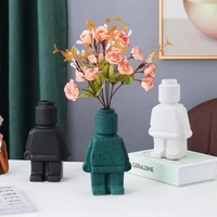 creative ceramic robot vase modern decor home desktop small robot upright dried flower vase living room decoration accessories